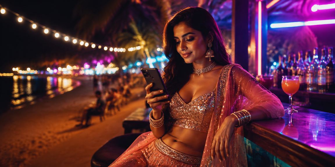 Indian user utilizing mobile payments for casino gaming in Bollywood style environment
