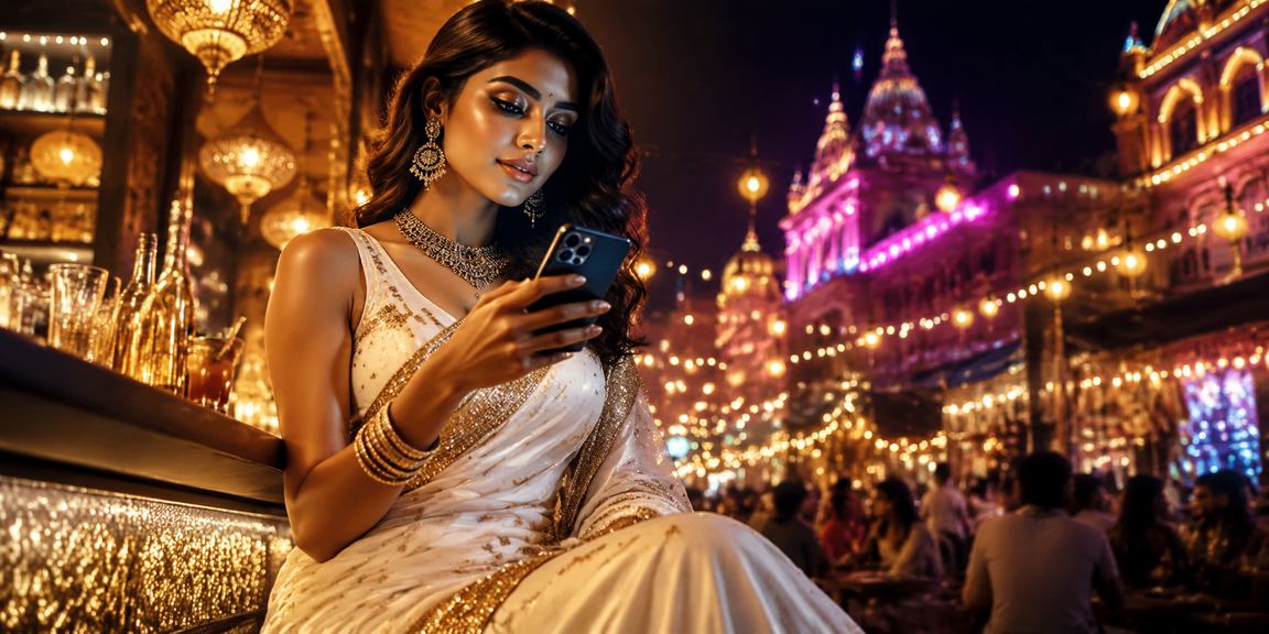 Indian woman holding phone outdoors smiling responsibly
